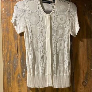 Dana Buchman White Knit Short Sleeve Sweater Cardigan Size S